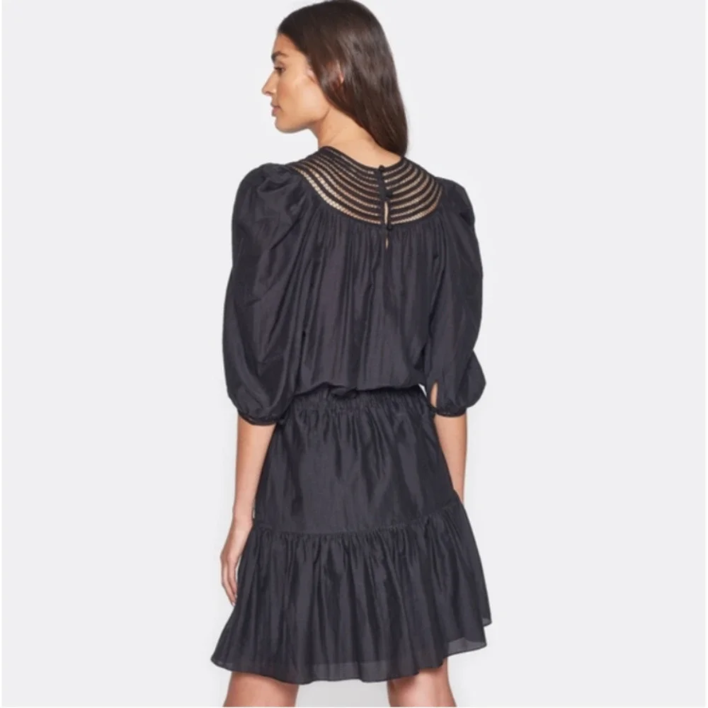 JOIE • Black Mishika Cotton Silk Blend Drawstring Victorian Dress Sz XXS - Picture 2 of 9